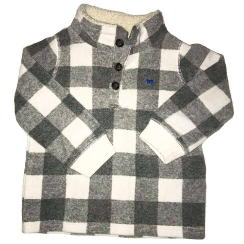 White & Gray Checked Fleece Pullover 18M | 39E